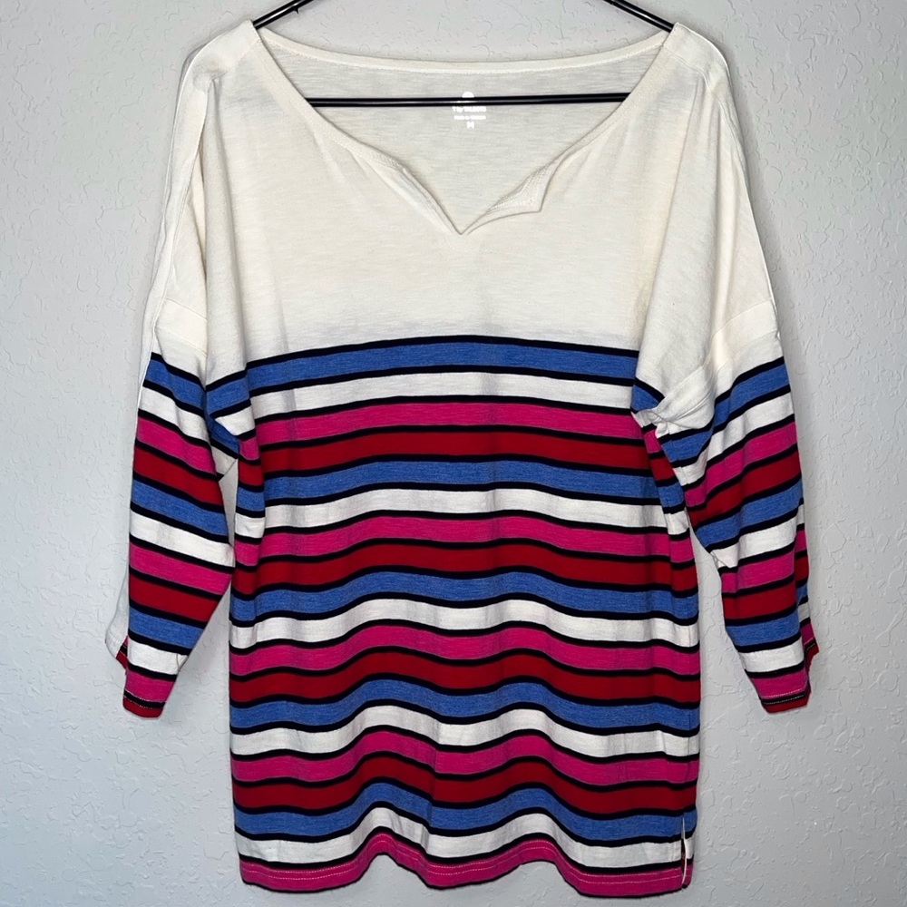 T by Talbots long sleeve v neck striped top, size medium.